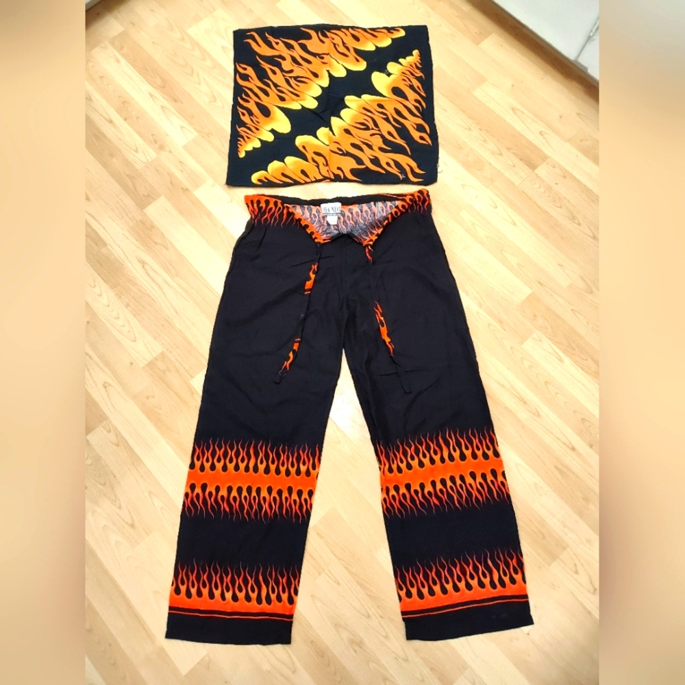 Flame Beach Pants By Beachwear. Size Women's Medium & Flame Bandanna. 2 Lot.
